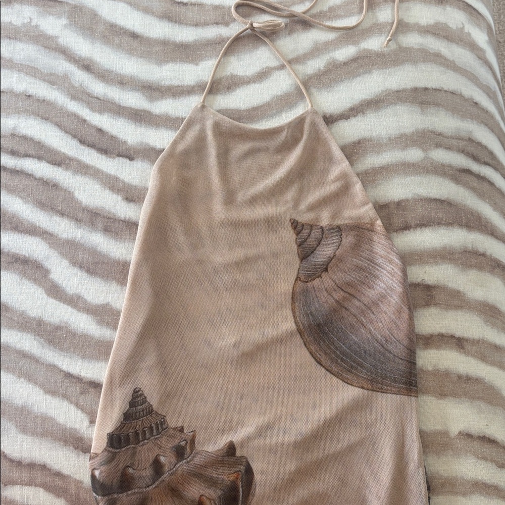 Zara Beige Artistic Print long halter dress